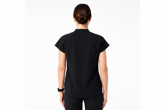 RUIX Sculpt Mandarin collar with cap sleeve with flow flare pant scrub set for women