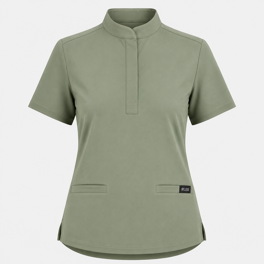 RUIX Mandarin Collar Scrub Top For Womens