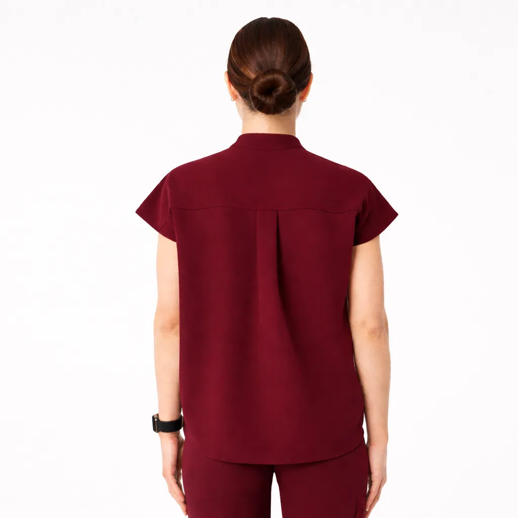 RUIX Sculpt Mandarin collar with cap sleeve with flow flare pant scrub set for women