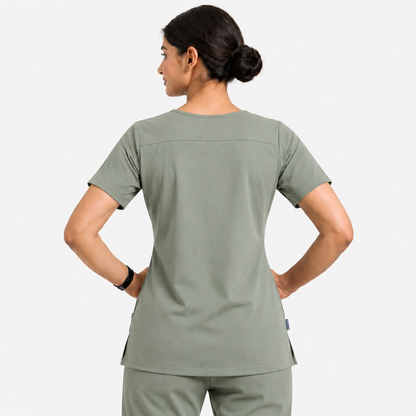 RUIX Sculpt v-neck with Flow Flare pant scrub set for women,2-pocket