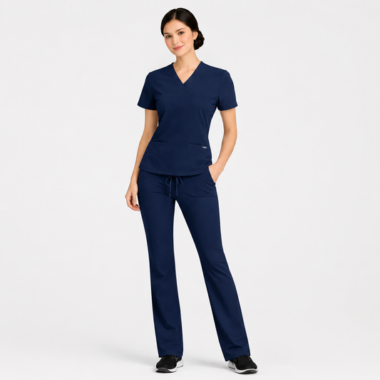 RUIX Sculpt v-neck with Flow Flare pant scrub set for women,2-pocket