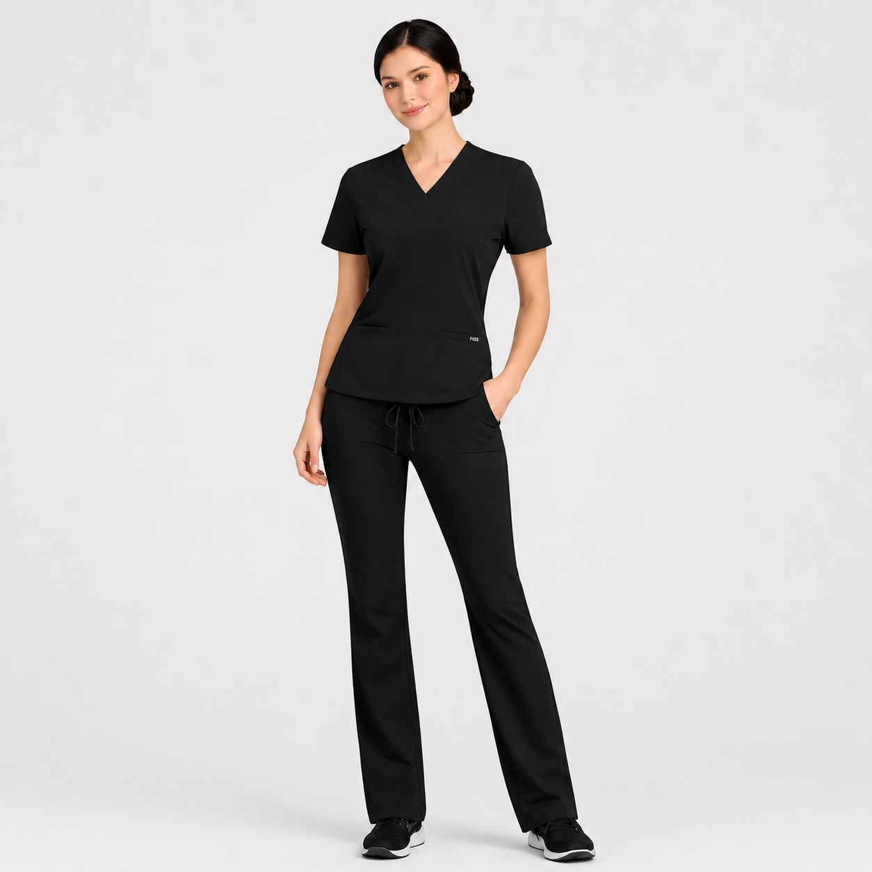 RUIX Sculpt v-neck with Flow Flare pant scrub set for women,2-pocket