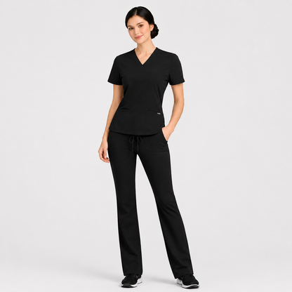 RUIX Sculpt v-neck with Flow Flare pant scrub set for women,2-pocket
