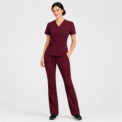 RUIX Sculpt v-neck with Flow Flare pant scrub set for women,2-pocket