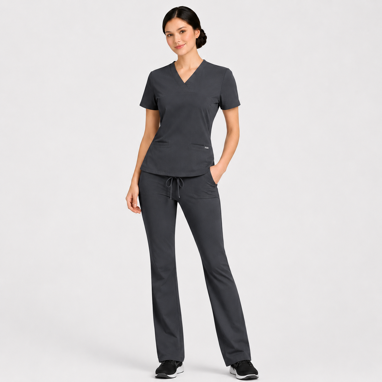 RUIX Sculpt v-neck with Flow Flare pant scrub set for women,2-pocket