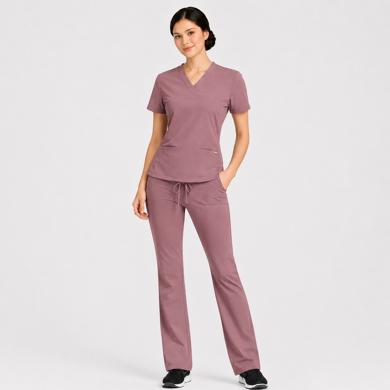 RUIX Sculpt v-neck with Flow Flare pant scrub set for women,2-pocket