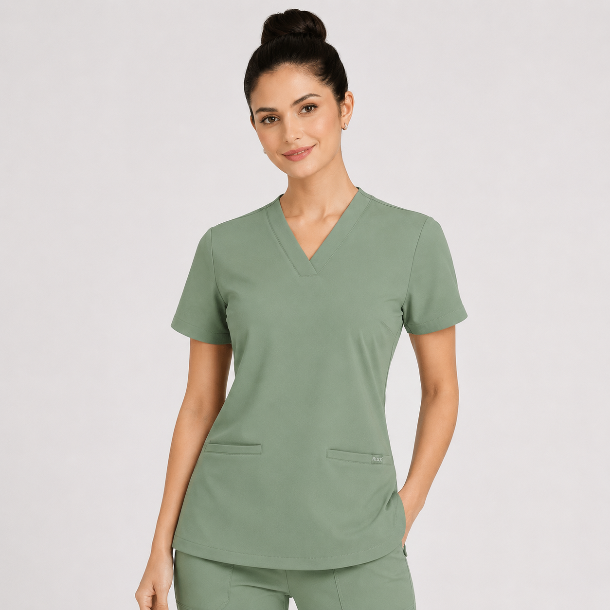 RUIX Sculpt v-neck with Flow Flare pant scrub set for women,2-pocket