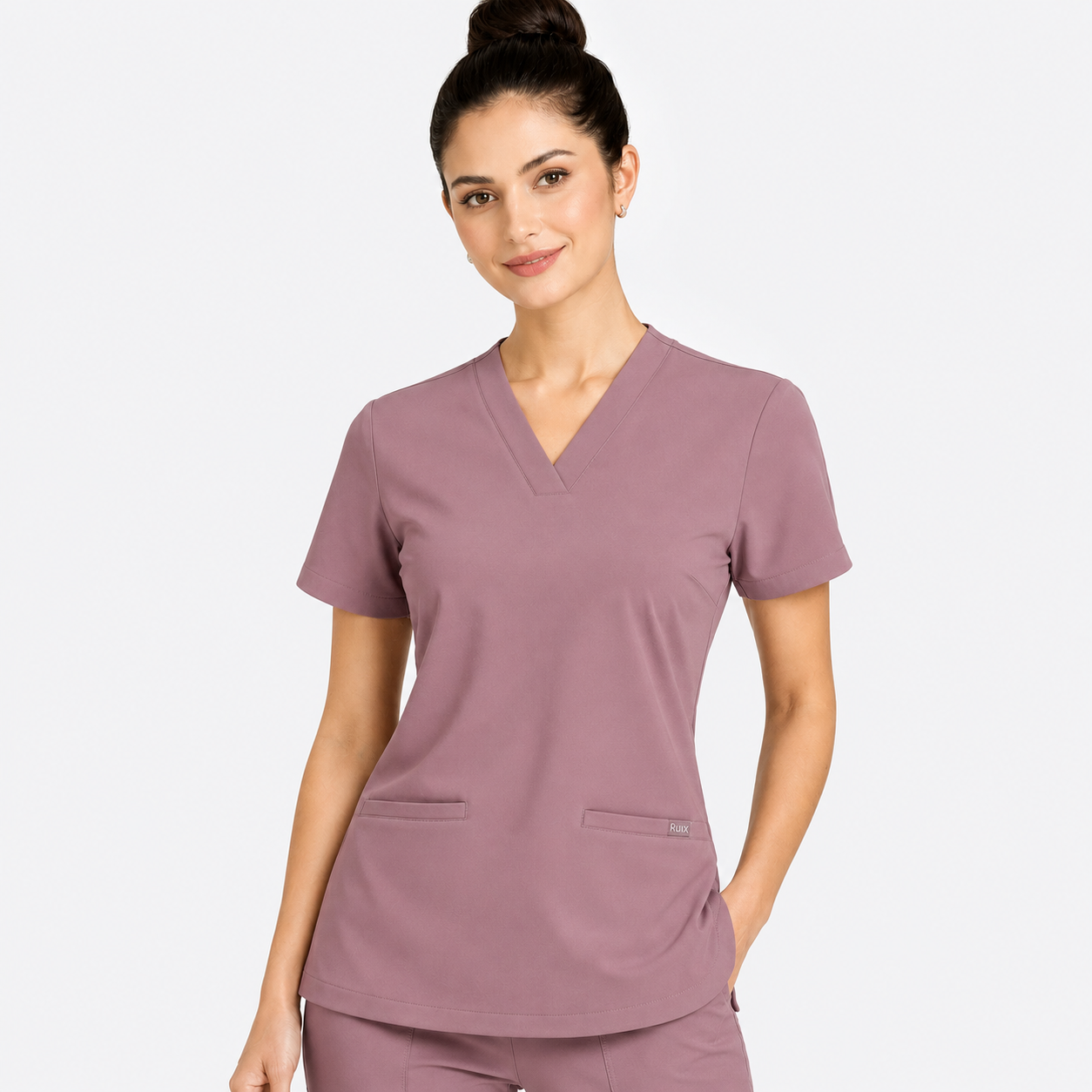 RUIX Sculpt v-neck with Flow Flare pant scrub set for women,2-pocket