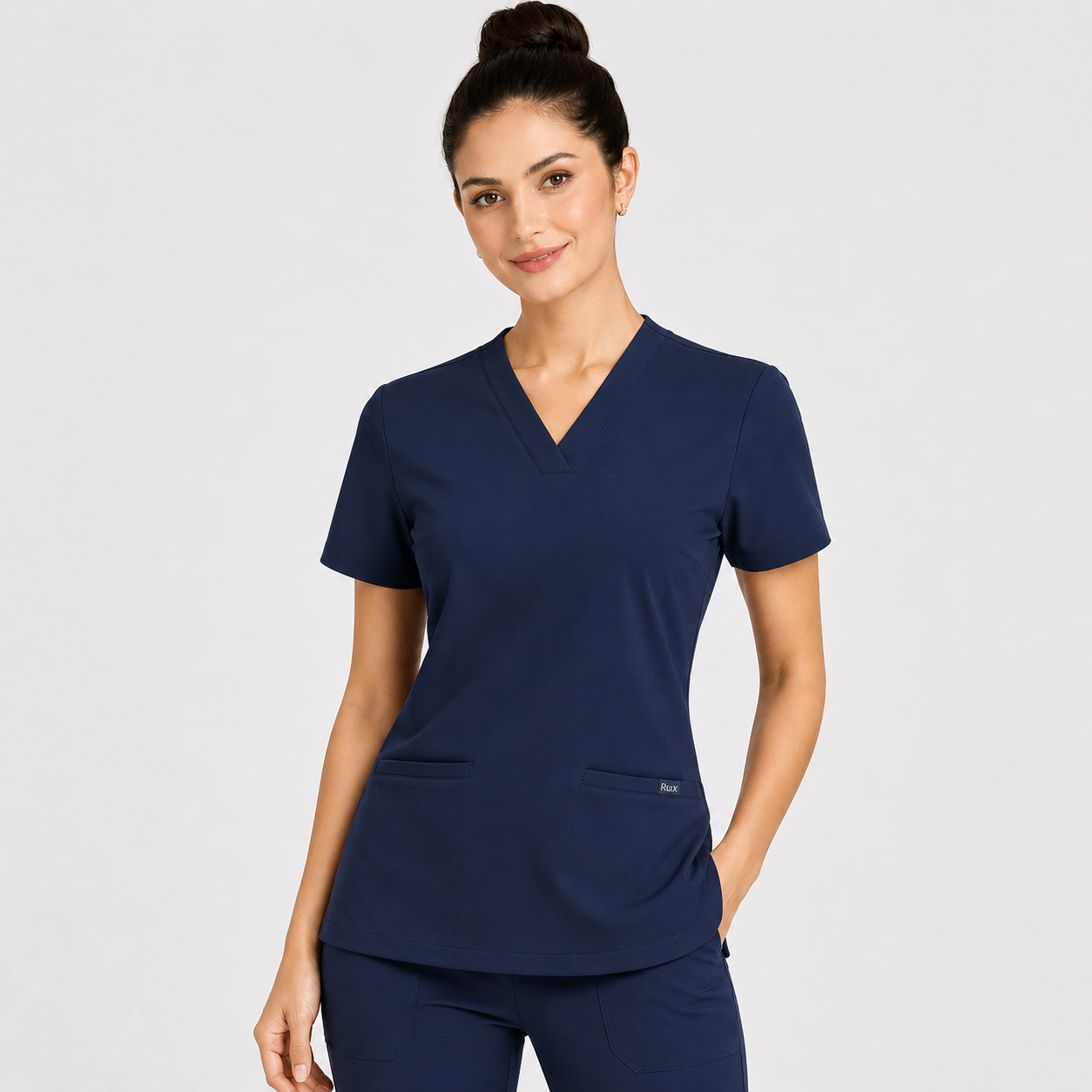 RUIX Sculpt v-neck with Flow Flare pant scrub set for women,2-pocket