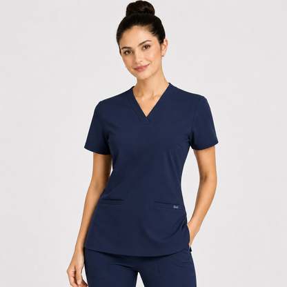 RUIX Sculpt v-neck with Flow Flare pant scrub set for women,2-pocket