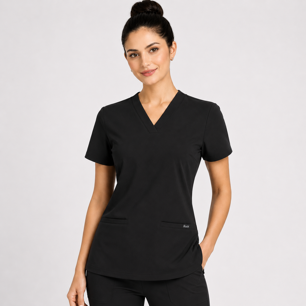 RUIX Sculpt v-neck with Flow Flare pant scrub set for women,2-pocket