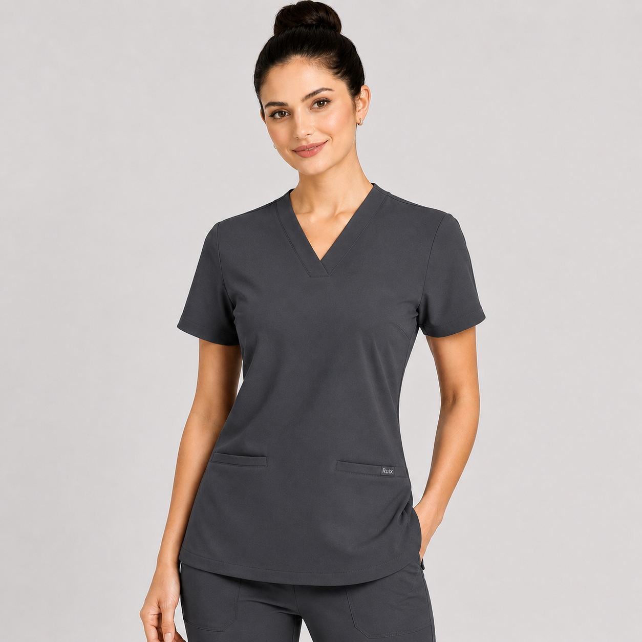RUIX Sculpt v-neck with Flow Flare pant scrub set for women,2-pocket