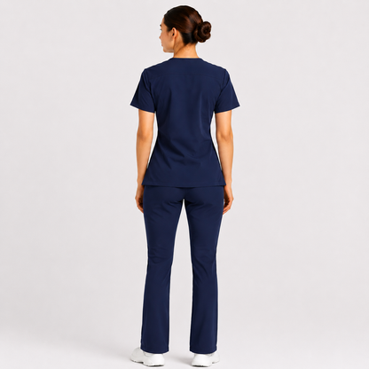 RUIX Sculpt v-neck with Flow Flare pant scrub set for women,2-pocket