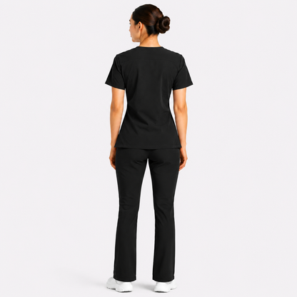 RUIX Sculpt v-neck with Flow Flare pant scrub set for women,2-pocket