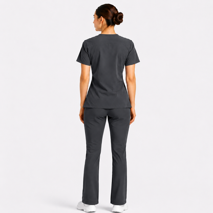 RUIX Sculpt v-neck with Flow Flare pant scrub set for women,2-pocket
