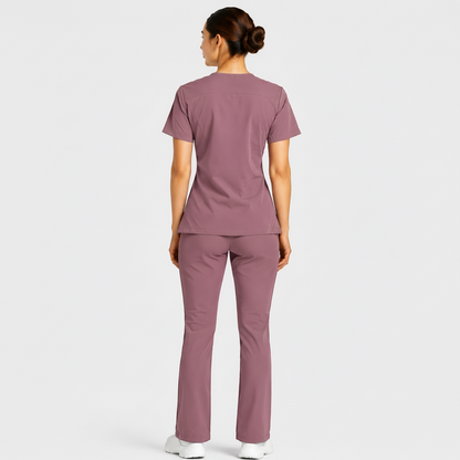 RUIX Sculpt v-neck with Flow Flare pant scrub set for women,2-pocket