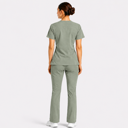 RUIX Sculpt v-neck with Flow Flare pant scrub set for women,2-pocket