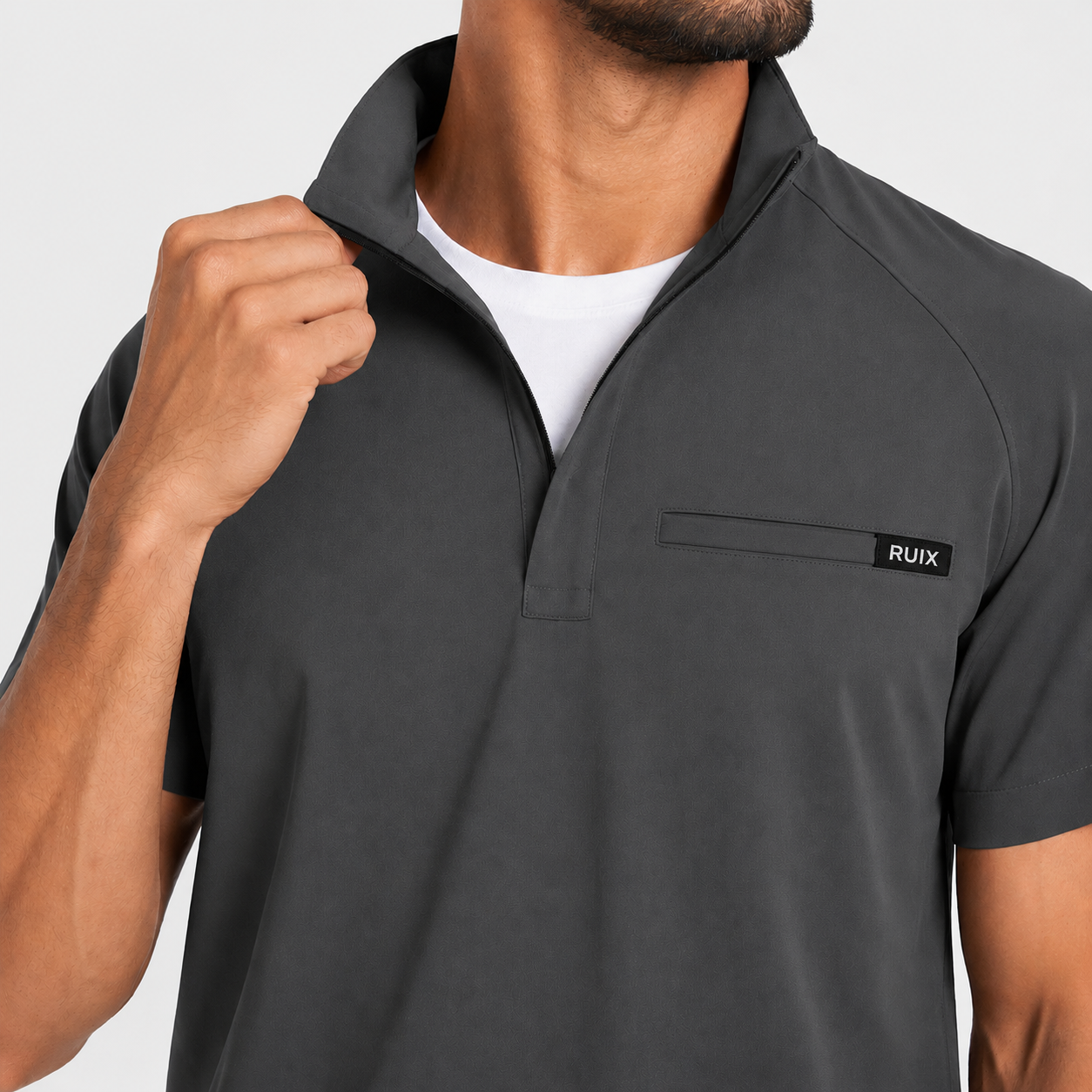 RUIX Core mock neck zip scrub top with Utility cargo pant scrub set fo men
