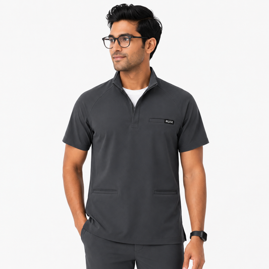 RUIX Core mock neck zip scrub top with Utility cargo pant scrub set fo men