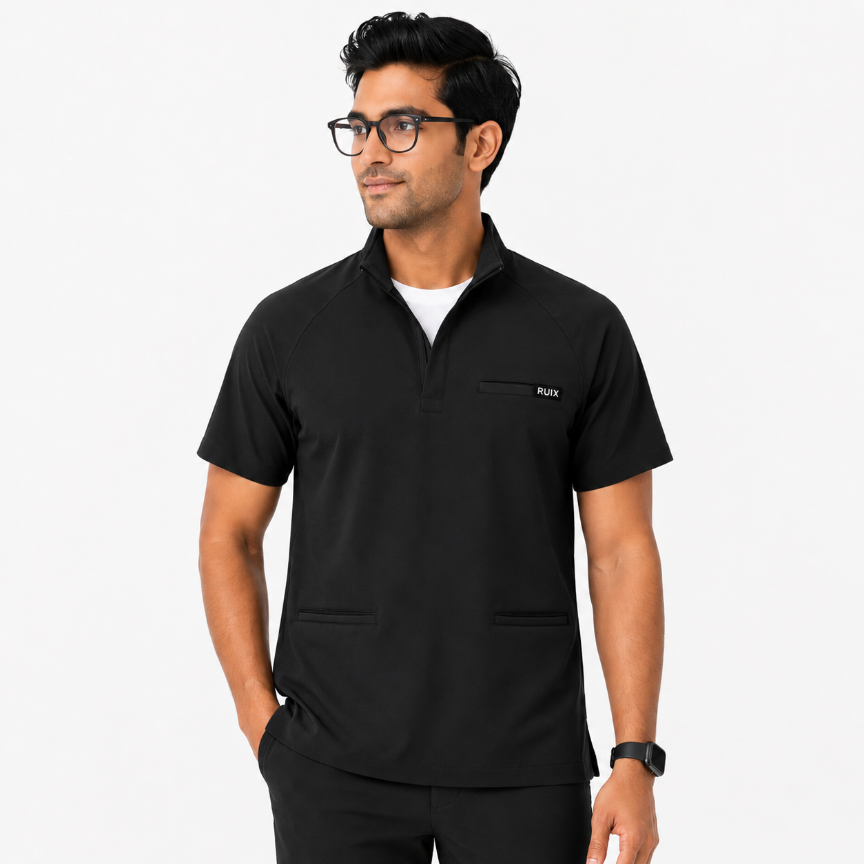 RUIX Core mock neck zip scrub top with Utility cargo pant scrub set fo men