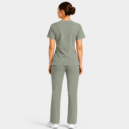 RUIX Sculpt V-Neck with Core Regular Pant Scrub Set for Women, 2 Pocket
