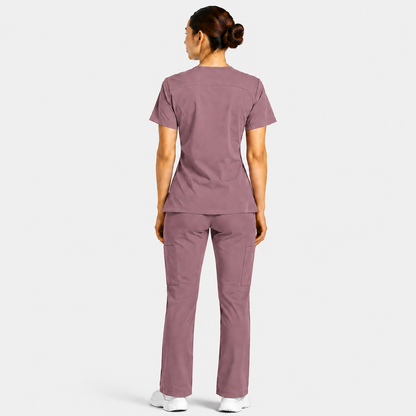 RUIX Sculpt V-Neck with Core Regular Pant Scrub Set for Women, 2 Pocket