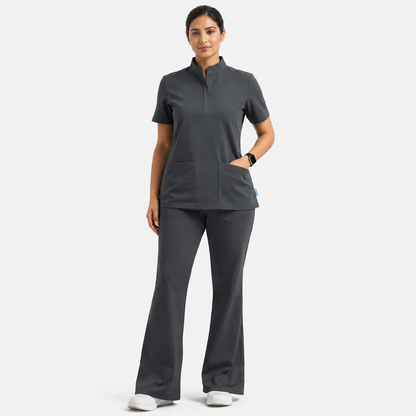 Ruix Core Mandarin scrub top with Flow Flare pant set for womens
