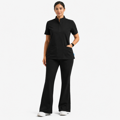 Ruix Core Mandarin scrub top with Flow Flare pant set for womens