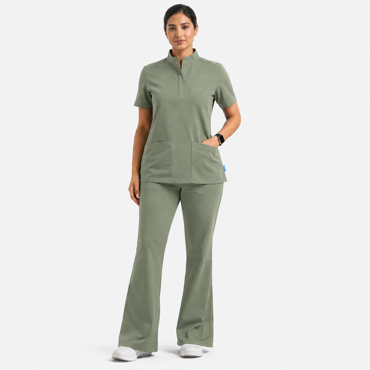 Ruix Core Mandarin scrub top with Flow Flare pant set for womens