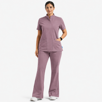 Ruix Core Mandarin scrub top with Flow Flare pant set for womens