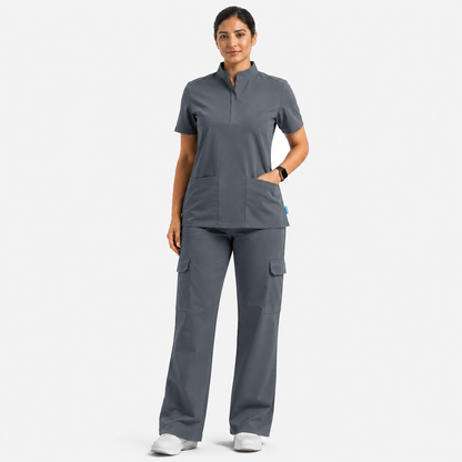 Ruix Core Mandarin scrub top with Utility Cargo-pant-set- womens
