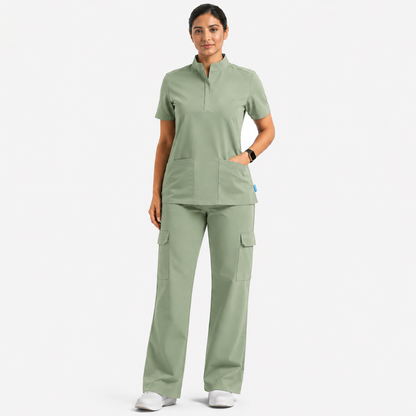 Ruix Core Mandarin scrub top with Utility Cargo-pant-set- womens