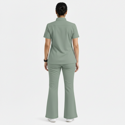 Ruix Core Mandarin scrub top with Flow Flare pant set for womens