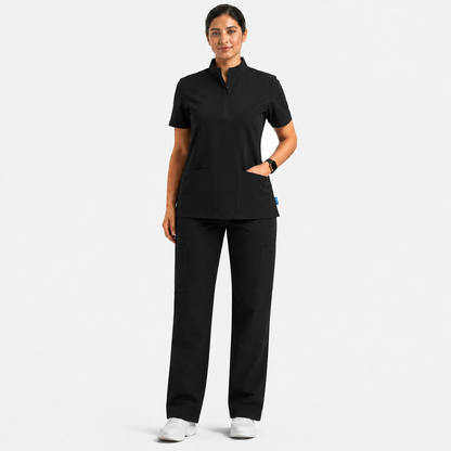 RUIX Sculpt Mandarin scrub top with Core Regular pant scrub set for women