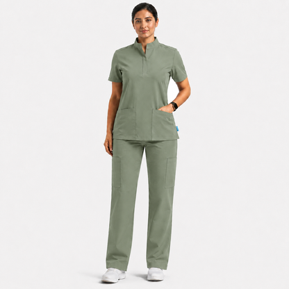 RUIX Sculpt Mandarin scrub top with Core Regular pant scrub set for women