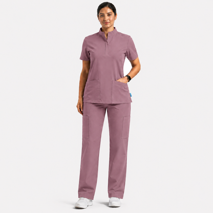 RUIX Sculpt Mandarin scrub top with Core Regular pant scrub set for women