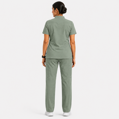RUIX Sculpt Mandarin scrub top with Core Regular pant scrub set for women
