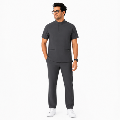 RUIX Mock Neck Zip Scrub Top for Men