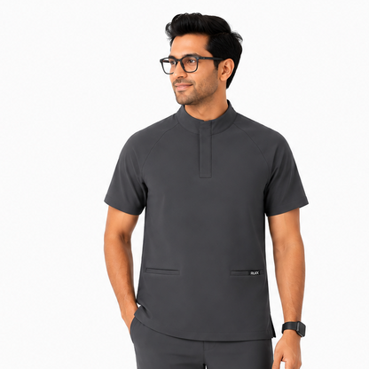 RUIX Mock Neck Zip Scrub Top for Men
