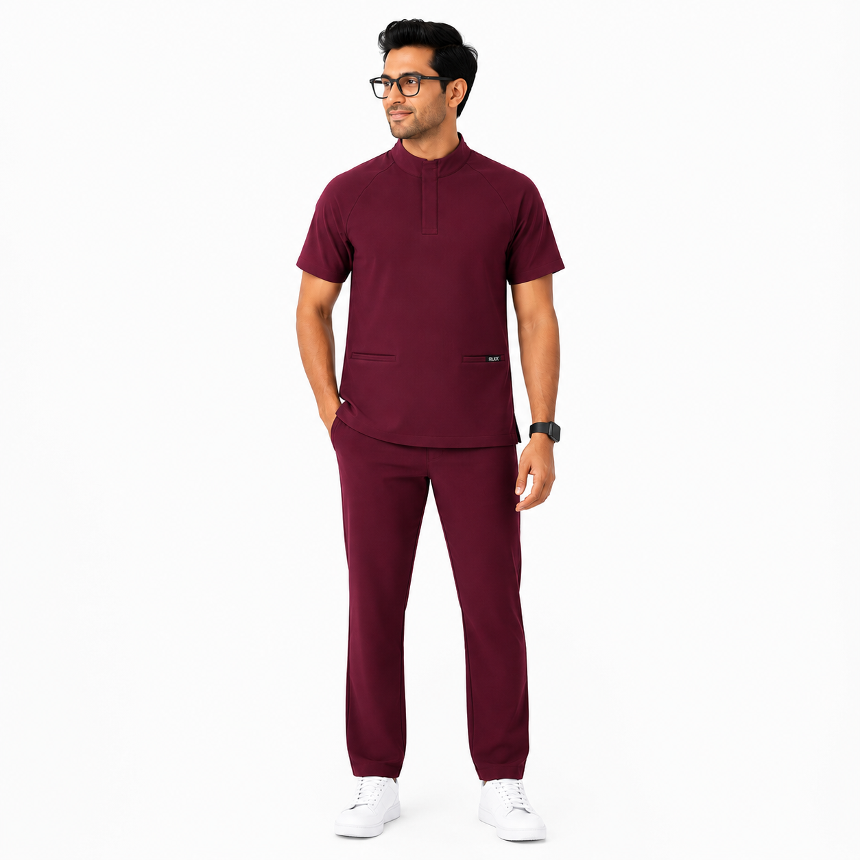 RUIX Mock Neck Zip Scrub Top for Men