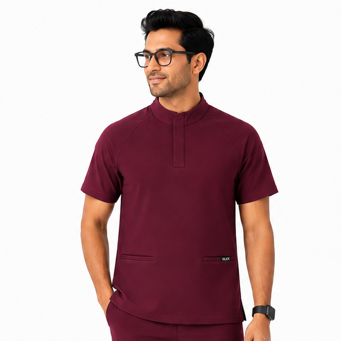 RUIX Mock Neck Zip Scrub Top for Men