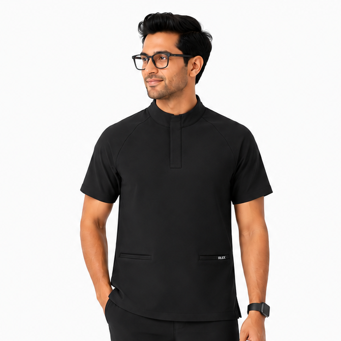 RUIX Mock Neck Zip Scrub Top for Men