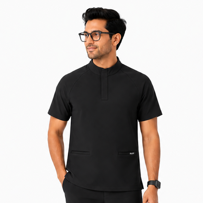 RUIX Mock Neck Zip Scrub Top for Men