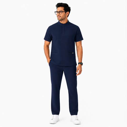 RUIX Mock Neck Zip Scrub Top for Men