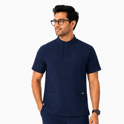 RUIX Mock Neck Zip Scrub Top for Men