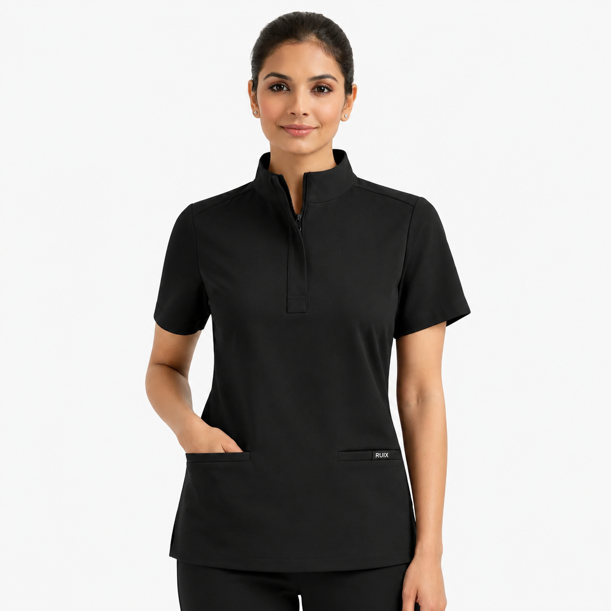 RUIX MOCK neck Zip Scrub Top For Women