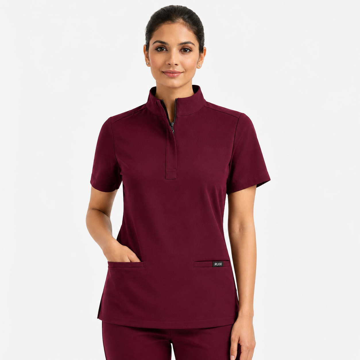RUIX MOCK neck Zip Scrub Top For Women