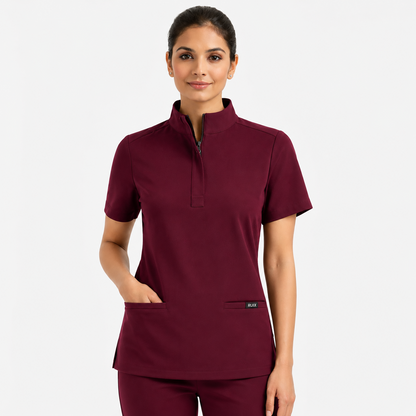 RUIX MOCK neck Zip Scrub Top For Women