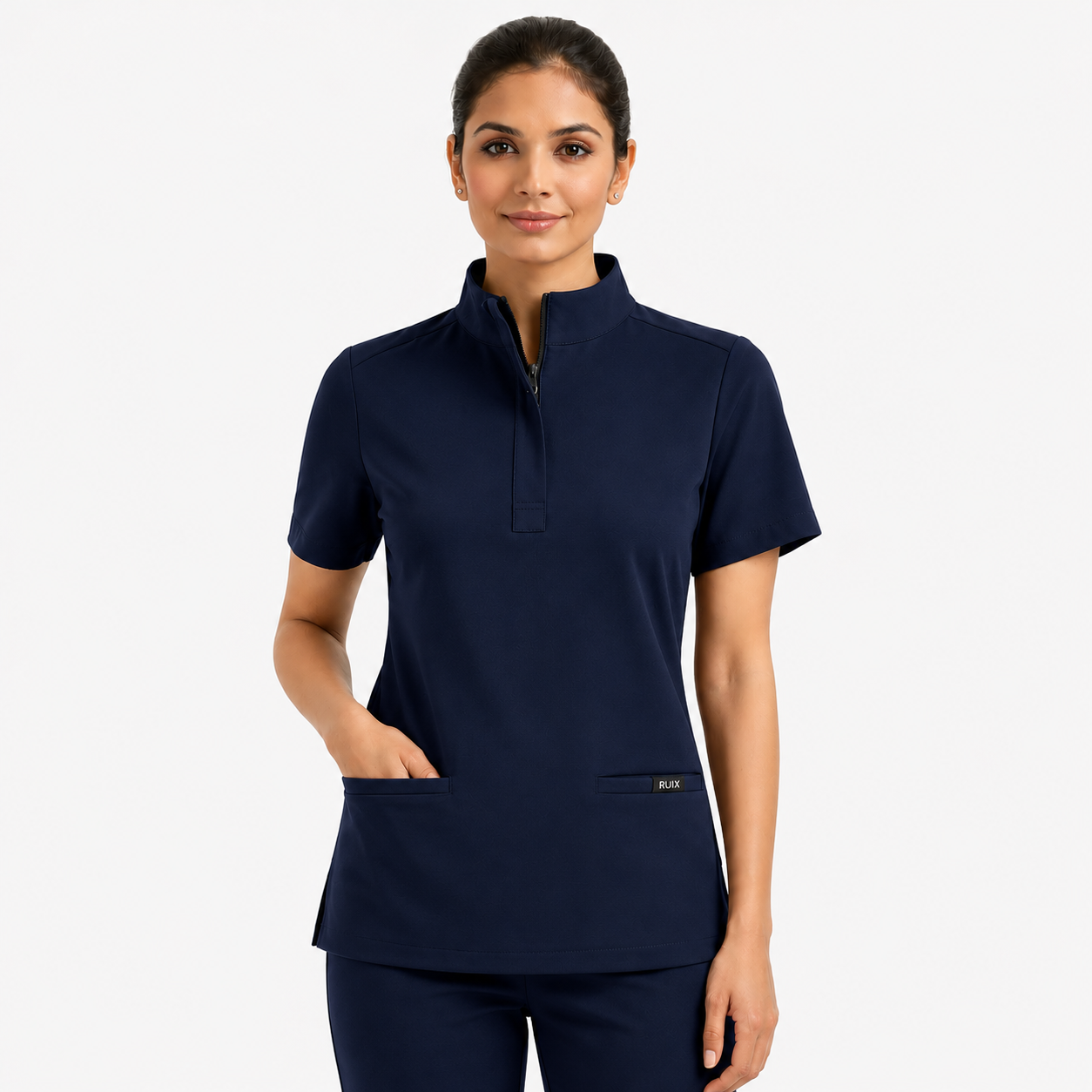 RUIX MOCK neck Zip Scrub Top For Women