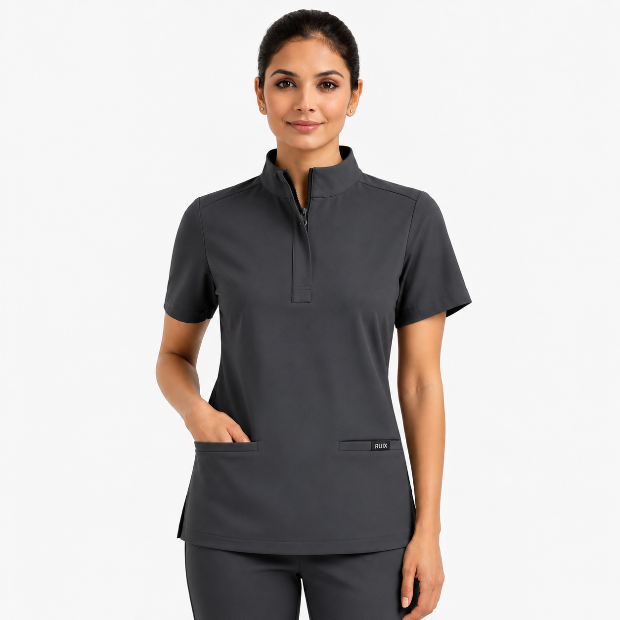RUIX MOCK neck Zip Scrub Top For Women